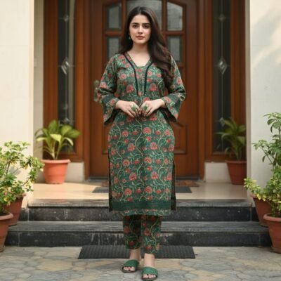 Emerald Garden – Printed Khadar 2-Piece Set